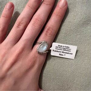 Sterling Silver Rainbow Moonstone Ring Size 7